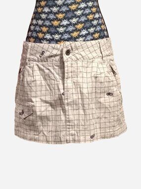 Cream Obey mini skirt with pockets and square pattern
